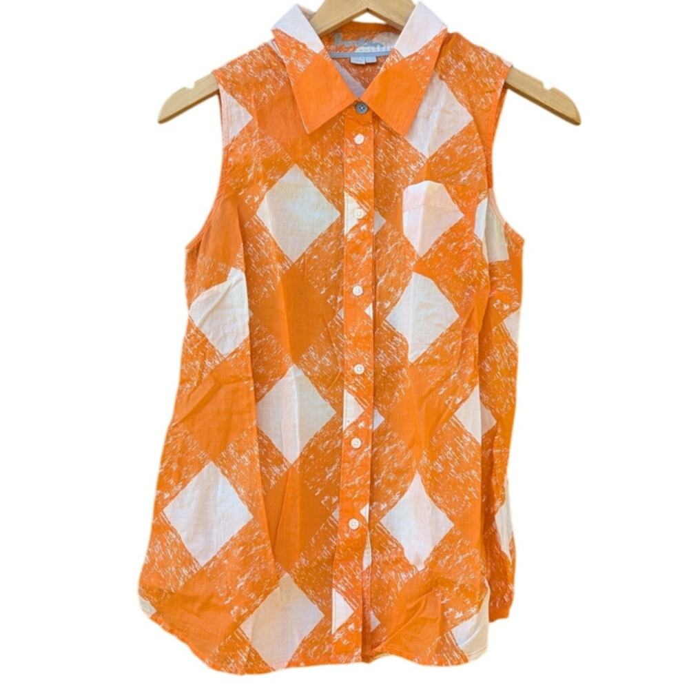 Boden Natural Fiber Cotton Orange Sleeveless Button Blouse 6 Camp Vacation